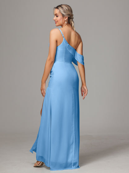 One Shoulder Off The Shoulder Chiffon Bridesmaid Dress