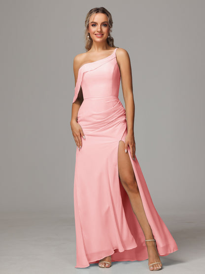 One Shoulder Off The Shoulder Chiffon Bridesmaid Dress