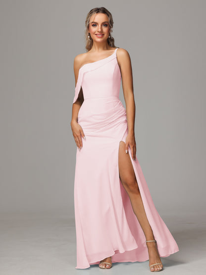 One Shoulder Off The Shoulder Chiffon Bridesmaid Dress