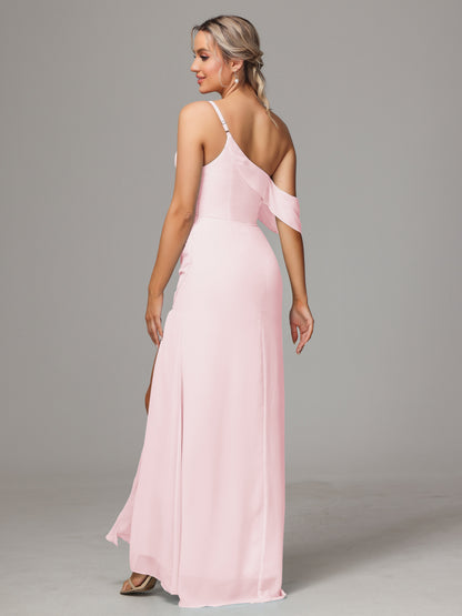 One Shoulder Off The Shoulder Chiffon Bridesmaid Dress