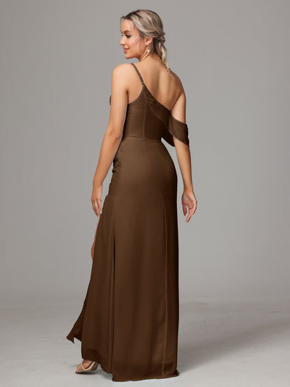 One Shoulder Off The Shoulder Chiffon Bridesmaid Dress