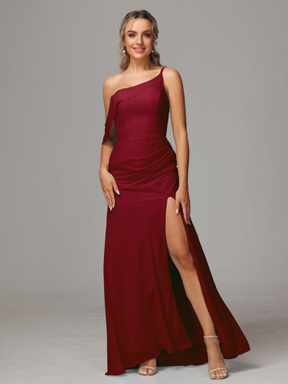 One Shoulder Off The Shoulder Chiffon Bridesmaid Dress