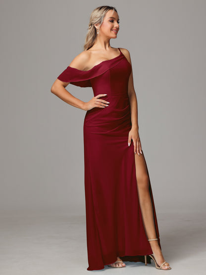 One Shoulder Off The Shoulder Chiffon Bridesmaid Dress