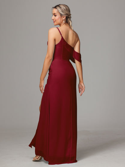 One Shoulder Off The Shoulder Chiffon Bridesmaid Dress