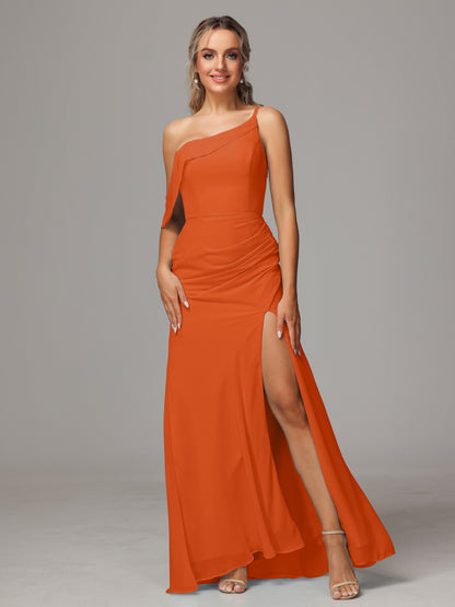 One Shoulder Off The Shoulder Chiffon Bridesmaid Dress