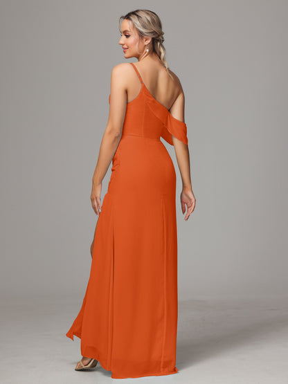 One Shoulder Off The Shoulder Chiffon Bridesmaid Dress