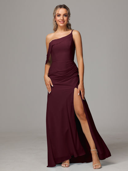 One Shoulder Off The Shoulder Chiffon Bridesmaid Dress