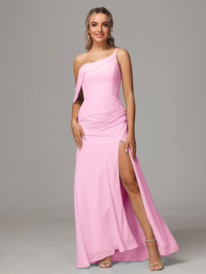 One Shoulder Off The Shoulder Chiffon Bridesmaid Dress