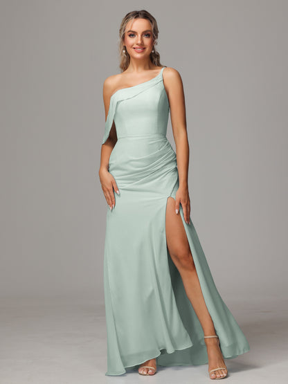One Shoulder Off The Shoulder Chiffon Bridesmaid Dress