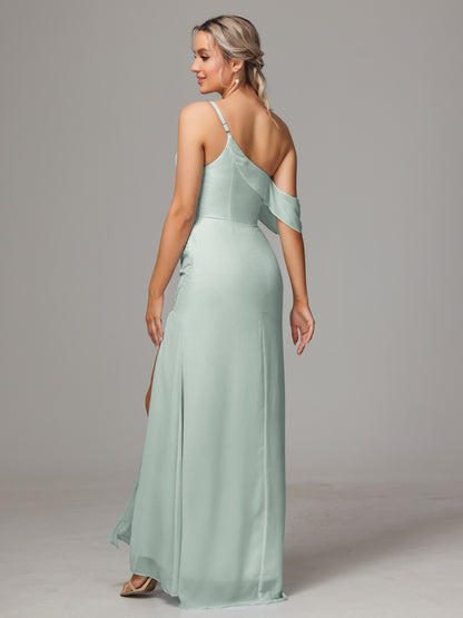 One Shoulder Off The Shoulder Chiffon Bridesmaid Dress
