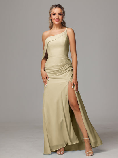 One Shoulder Off The Shoulder Chiffon Bridesmaid Dress