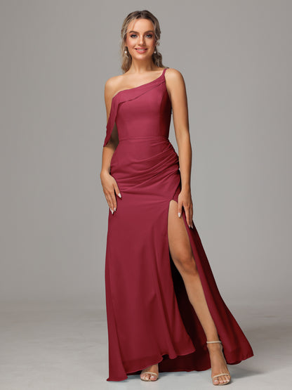One Shoulder Off The Shoulder Chiffon Bridesmaid Dress