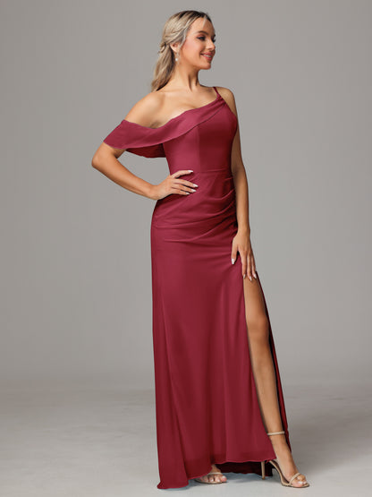 One Shoulder Off The Shoulder Chiffon Bridesmaid Dress
