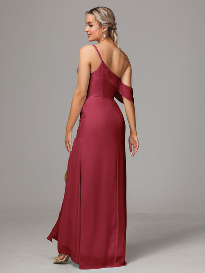 One Shoulder Off The Shoulder Chiffon Bridesmaid Dress