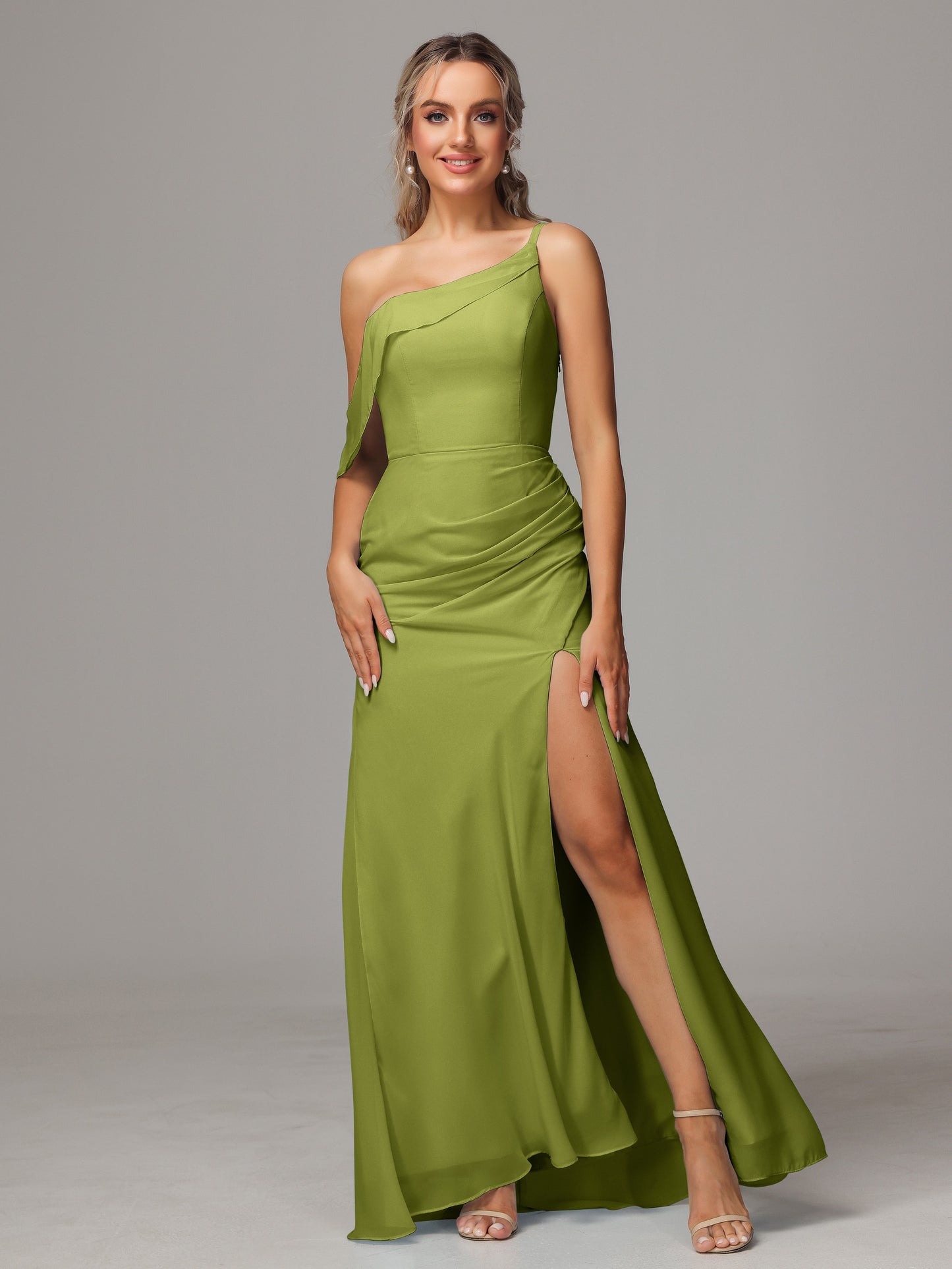 One Shoulder Off The Shoulder Chiffon Bridesmaid Dress