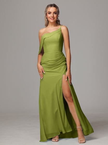 One Shoulder Off The Shoulder Chiffon Bridesmaid Dress