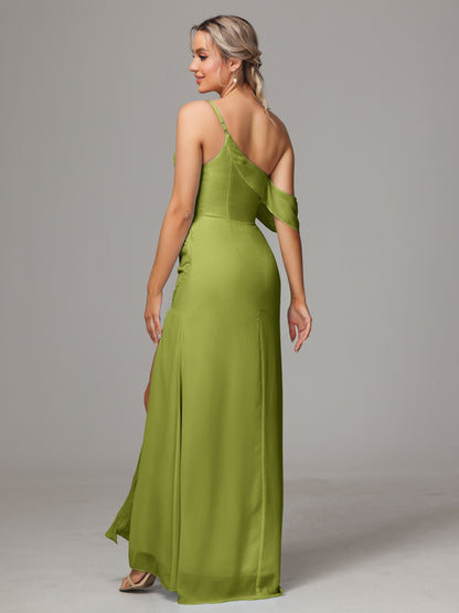 One Shoulder Off The Shoulder Chiffon Bridesmaid Dress