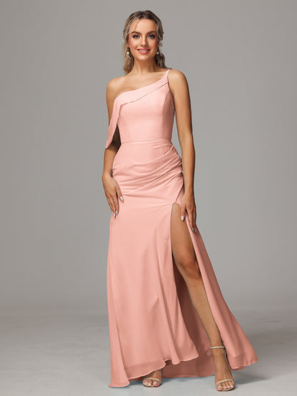 One Shoulder Off The Shoulder Chiffon Bridesmaid Dress