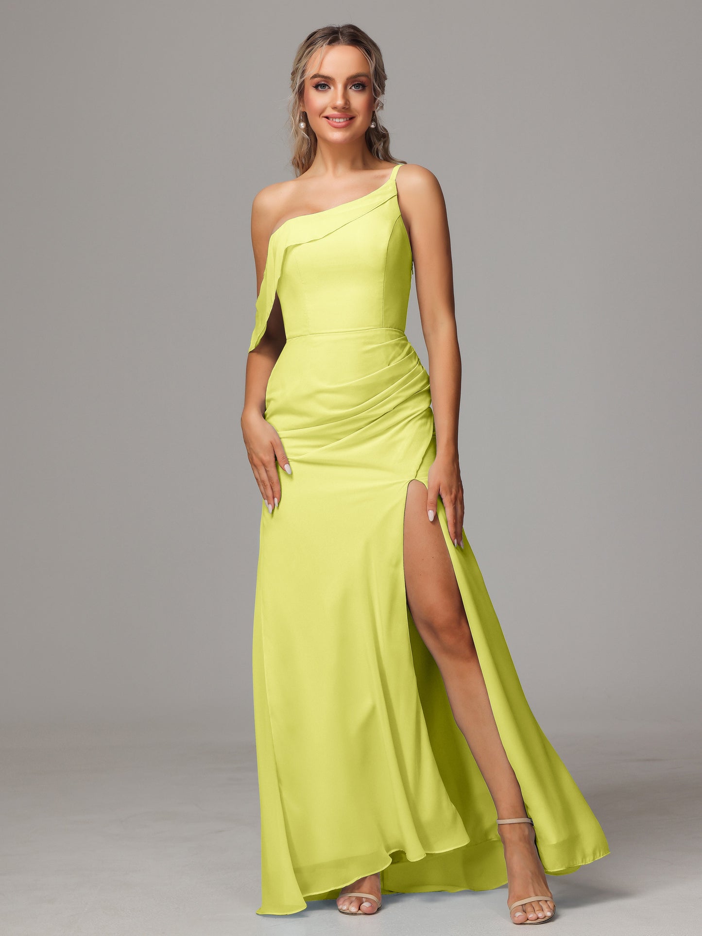 One Shoulder Off The Shoulder Chiffon Bridesmaid Dress