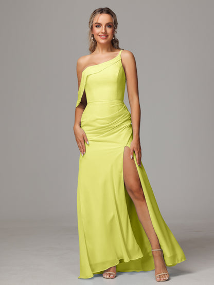 One Shoulder Off The Shoulder Chiffon Bridesmaid Dress