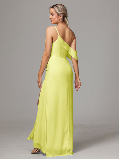 One Shoulder Off The Shoulder Chiffon Bridesmaid Dress