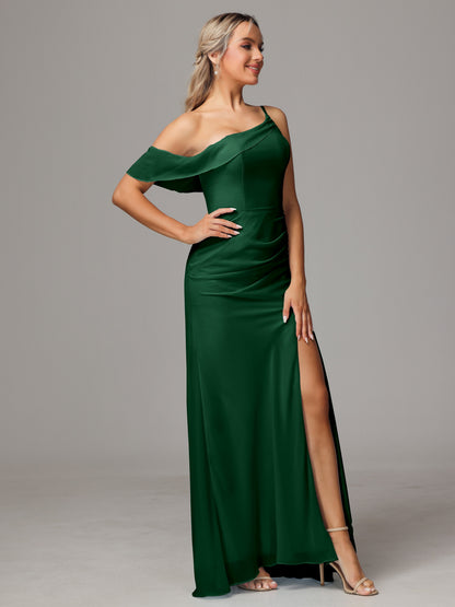 One Shoulder Off The Shoulder Chiffon Bridesmaid Dress