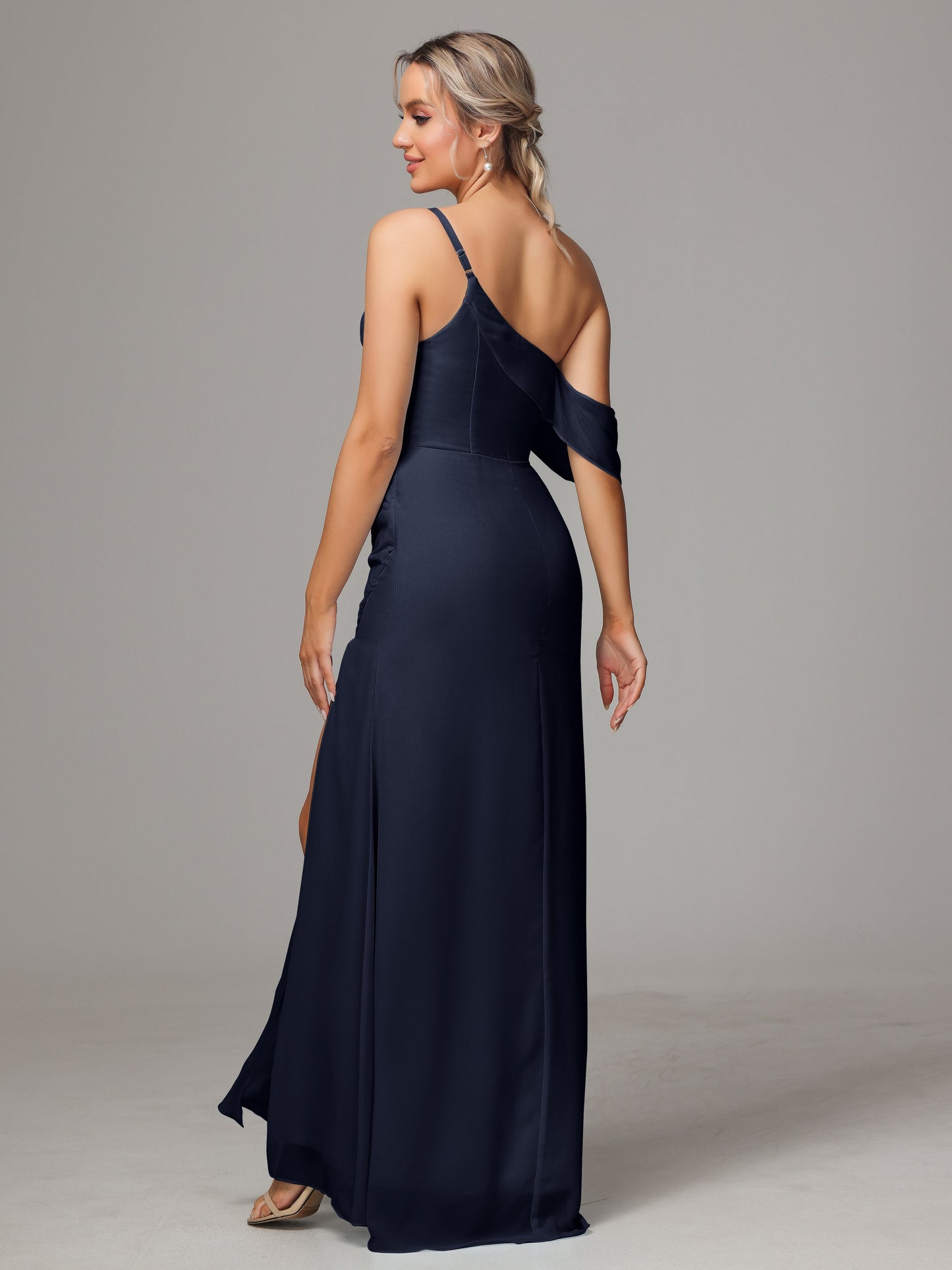One Shoulder Off The Shoulder Chiffon Bridesmaid Dress