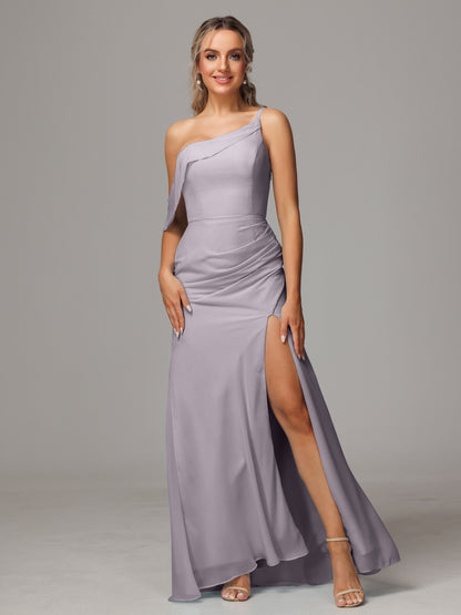 One Shoulder Off The Shoulder Chiffon Bridesmaid Dress