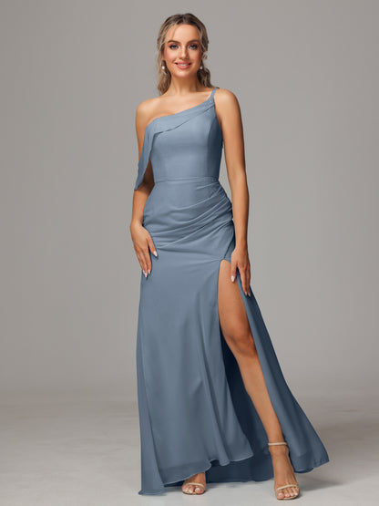 One Shoulder Off The Shoulder Chiffon Bridesmaid Dress