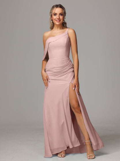 One Shoulder Off The Shoulder Chiffon Bridesmaid Dress