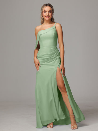 One Shoulder Off The Shoulder Chiffon Bridesmaid Dress