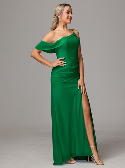 One Shoulder Off The Shoulder Chiffon Bridesmaid Dress