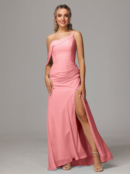 One Shoulder Off The Shoulder Chiffon Bridesmaid Dress