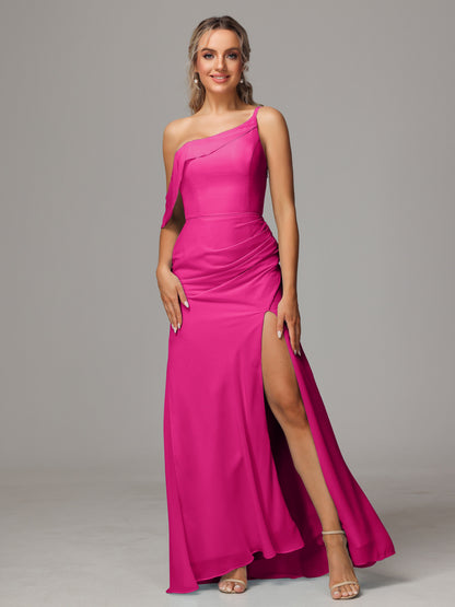 One Shoulder Off The Shoulder Chiffon Bridesmaid Dress