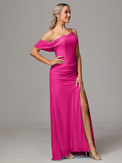 One Shoulder Off The Shoulder Chiffon Bridesmaid Dress