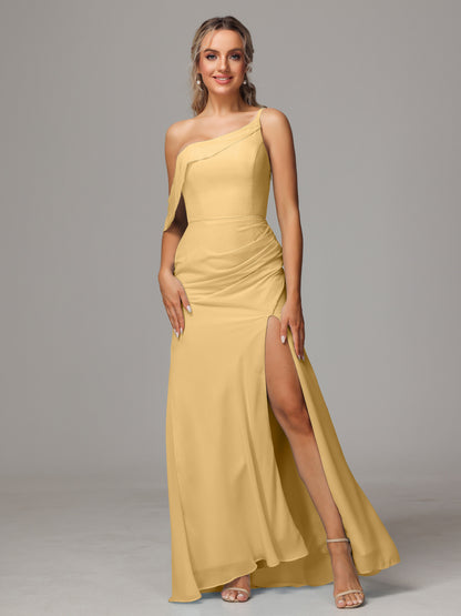 One Shoulder Off The Shoulder Chiffon Bridesmaid Dress