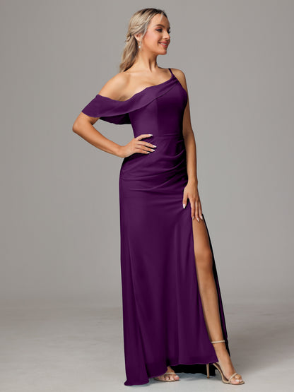 One Shoulder Off The Shoulder Chiffon Bridesmaid Dress