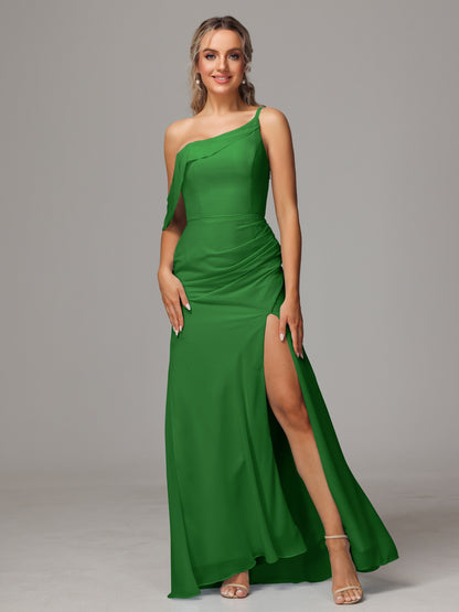 One Shoulder Off The Shoulder Chiffon Bridesmaid Dress
