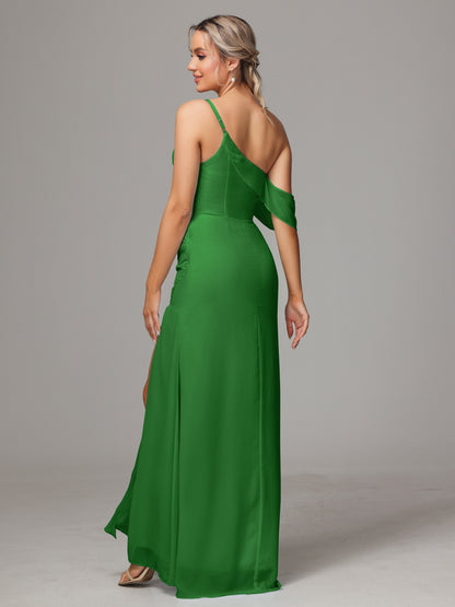 One Shoulder Off The Shoulder Chiffon Bridesmaid Dress