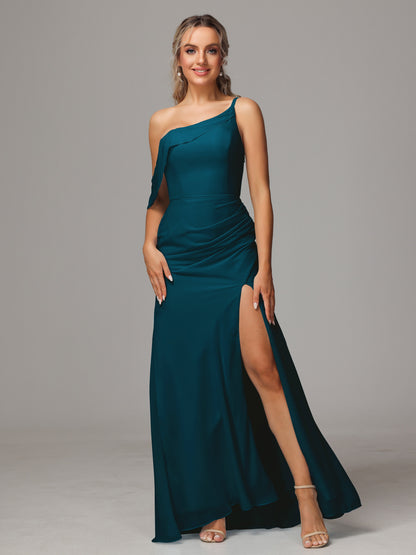 One Shoulder Off The Shoulder Chiffon Bridesmaid Dress