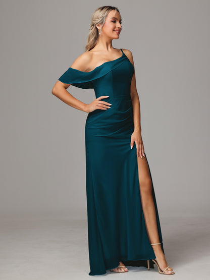 One Shoulder Off The Shoulder Chiffon Bridesmaid Dress