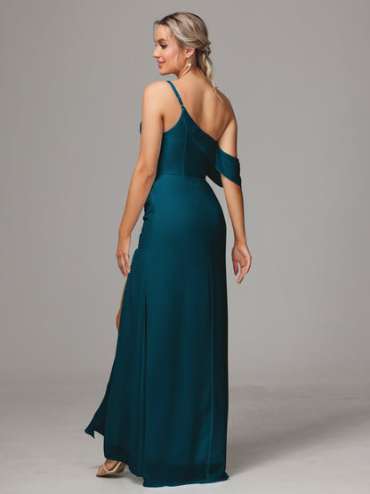 One Shoulder Off The Shoulder Chiffon Bridesmaid Dress