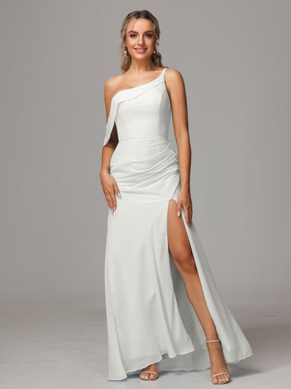 One Shoulder Off The Shoulder Chiffon Bridesmaid Dress