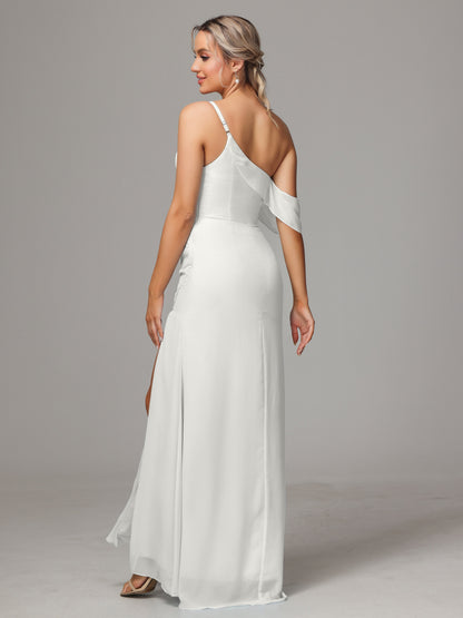 One Shoulder Off The Shoulder Chiffon Bridesmaid Dress