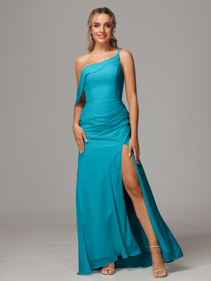 One Shoulder Off The Shoulder Chiffon Bridesmaid Dress