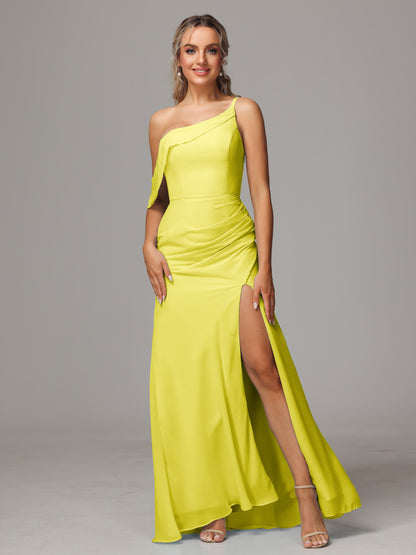 One Shoulder Off The Shoulder Chiffon Bridesmaid Dress