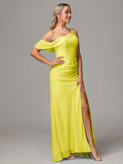 One Shoulder Off The Shoulder Chiffon Bridesmaid Dress
