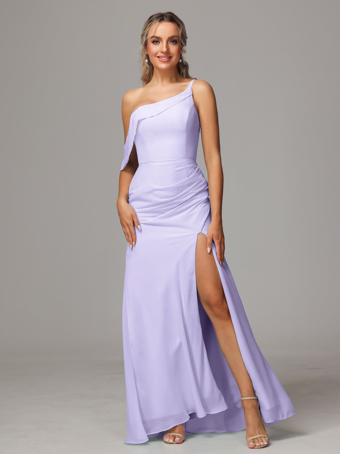One Shoulder Off The Shoulder Chiffon Bridesmaid Dress