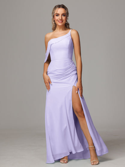 One Shoulder Off The Shoulder Chiffon Bridesmaid Dress