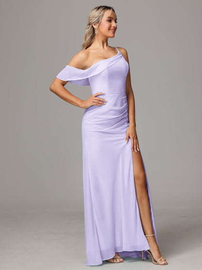 One Shoulder Off The Shoulder Chiffon Bridesmaid Dress